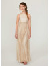 Gold Sequin Sparkling Ruched Waist Junior Bridesmaid Dress